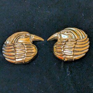 Vintage Egyptian Revival Ibis Bird Clip-On Earrings Gold Tone 80s